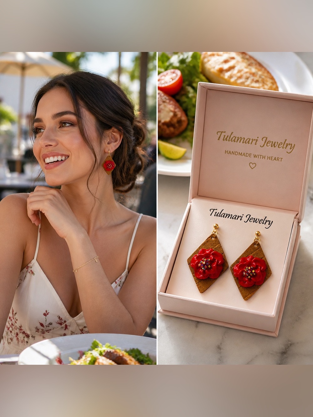 Amapola Diamond Drops - Handmade Red Floral Statement Earrings